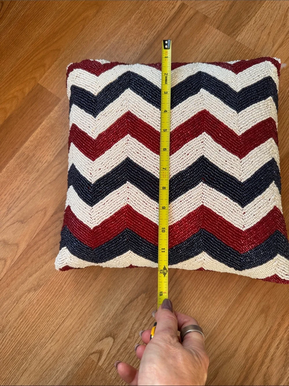 Pier 1 Beaded Chevron Accent Pillow - Red, Navy & Cream